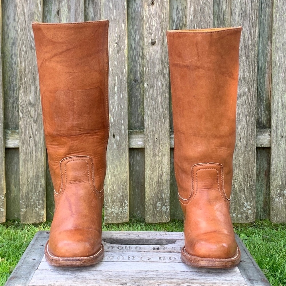 SOLD FRYE Campus 14L Made in USA Tan Brown Leather Tall Western Boots, Size 7 - Picture 8 of 11